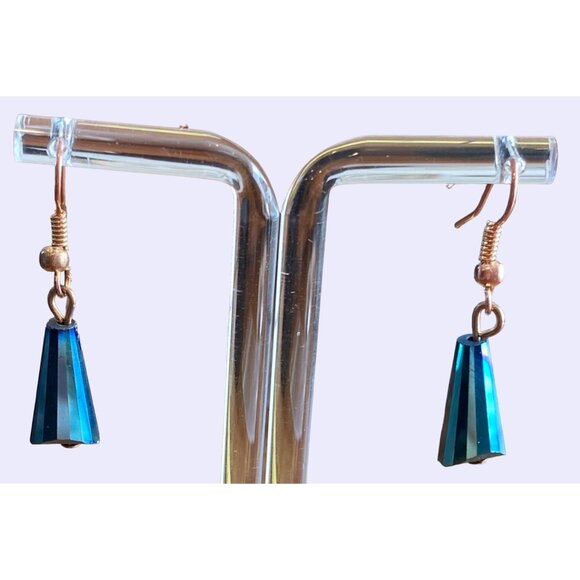 Blue Crystal Drop Earrings With Gold Tone Hooks - Picture 1 of 4